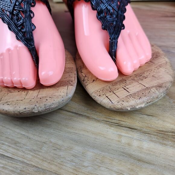 💜DexFlex Comfort Black Wedge Sandals Size 9.5 - Picture 9 of 15